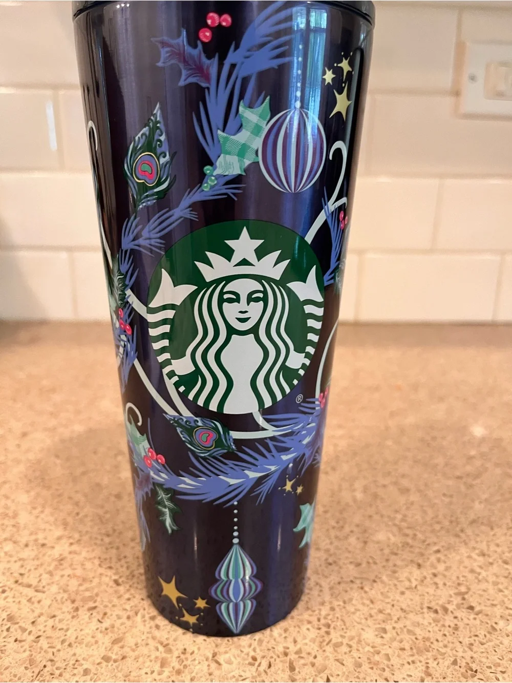 Starbucks Peacock Holiday 24 Oz. Cup Christmas 2024 Stainless Steel Tumbler Blue